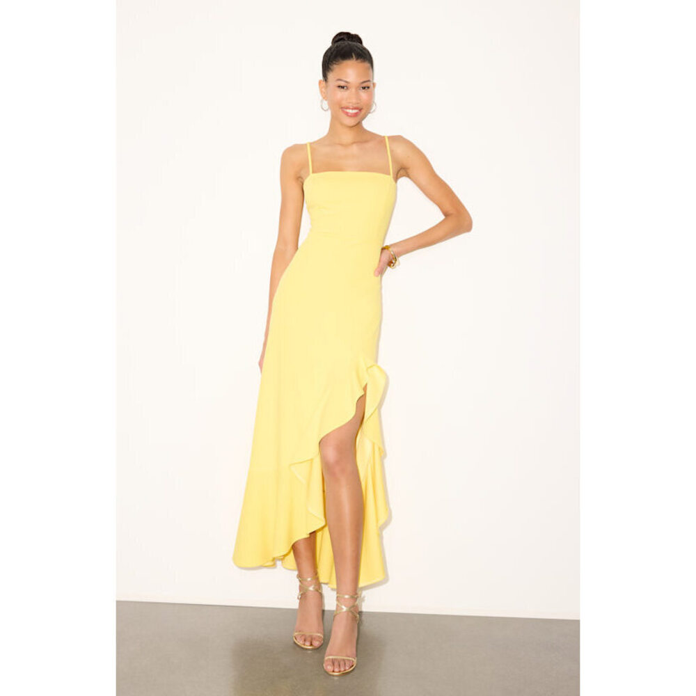 Lulus Iveta Light Yellow Cutout Ruffled Sleeveless Midi Dress - Size M